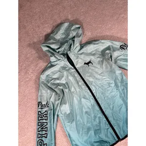 Victorias Secret PINK Jacket XS Ombré Teal‎ Full Zip Tuckaway Hood Windbreaker thumbnail 2
