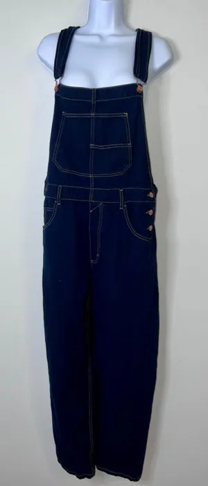 Women's Free People Dark Blue Denim Overalls Size LARGE thumbnail 1