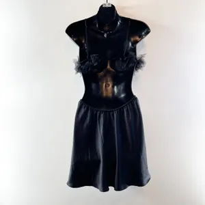 For Love & Lemons Satin Tulle Trim Cutout Mini Slip Dress Black Medium thumbnail 5