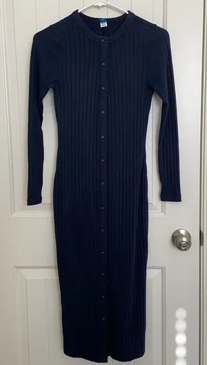 EUC Old Navy women’s navy blue bodycon ribbed stretch midi dress‎ XS thumbnail 1