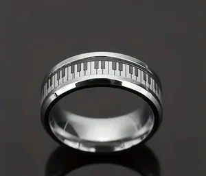Unique 8mm Black And White Keyboard Pattern Stainless Steel Band Size 10 thumbnail 2