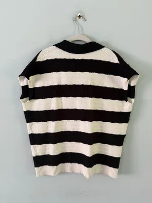 Anthropologie Maeve Oversized Textured Collared‎ Stripe Muscle Sweater Vest thumbnail 6