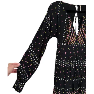 Free People Coryn Boho Long Sleeve Printed Mini‎ Dress Black Size 6 Festival thumbnail 12