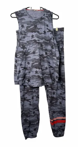 PJ Salvage Women's Blue Camo Print Jogger Pants and Matching Tank thumbnail 1