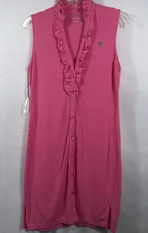 Lilly Pulitzer Pink Ruffle Front Sleeveless Pima Cotton Dress Women’s Small thumbnail 1
