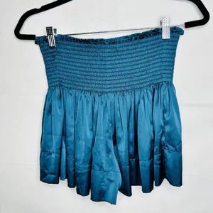 Natural Life Sz XS/S Womens Daisy Skort Shorts Dark Teal Satin Smocked Waistband thumbnail 4