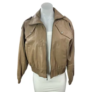 Nonchalant Women's Beige Tan Faux Leather Vegan Full Zip Bomber Jacket Size S thumbnail 3