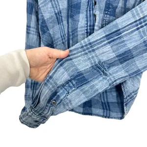 American Eagle‎ Outfitters Womens Plaid Cropped Hoodie Shirt XXS Blue Distressed thumbnail 4