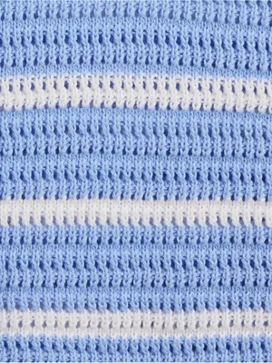 Gap blue/white crocheted knit 💯 cotton sweater. Size Medium. thumbnail 3