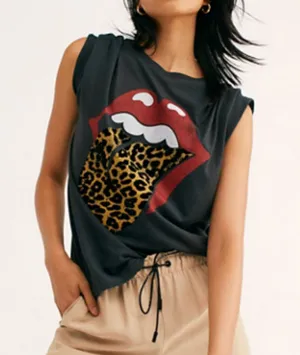 Daydreamer Stones Flocked Leopard Tongue Cutoff Muscle Tank Top Gray Medium thumbnail 1