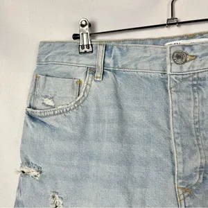Zara Light‎ Wash Distressed High Rise Jean Shorts 14 thumbnail 3