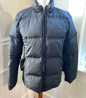 Lacoste Quilted Down Puffer Jacket Black Full Zip Snap Pockets Size 40 M thumbnail 1