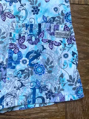 UA Scrubs Butter-Soft Blue Butterfly Hope Scrub Top L ~ Nurse Uniform thumbnail 8