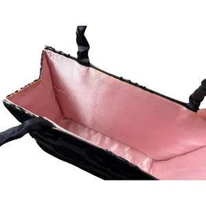 Victoria's Secret Pink Black Velvet Floral Flocked Evening Bag Satin Tote Handbag thumbnail 4