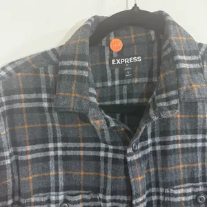 Express Black with orange stripe Plaid Shirt Size Large thumbnail 2