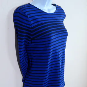 Lauren Ralph Lauren Blue Black Stripe Boat Neck 3/4 Sleeve Shirt‎ Top Womens L thumbnail 6