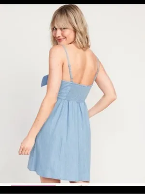 Old Navy Fit & Flare Knotted Jean mini Dress, size XS thumbnail 2