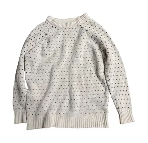 Aerie Womens Cream Black Dotted Knit Crewneck Raglan‎ Pullover Sweater Size S thumbnail 1