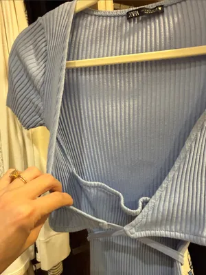 Zara Light Blue Ribbed Midi Dress with Plunge Neck thumbnail 5
