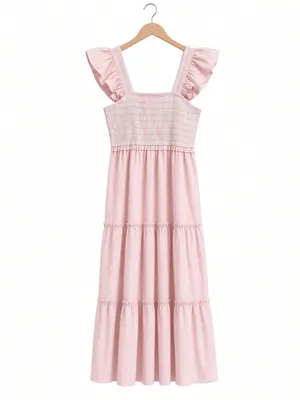 Smocked Ruffle Strap Tiered Midi Dress Medium thumbnail 15