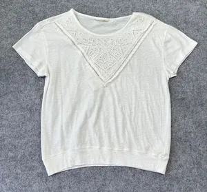 Lucky Brand Women's Size Small White Lace Eyelet Slub Cotton‎ T-Shirt Top Casual thumbnail 1