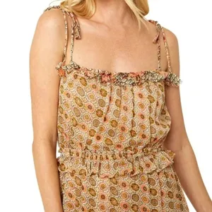 MISA Los Angeles Nita Midi Ruffle Dress in Flora Tile Mix Green and Pink Size M NWT thumbnail 13