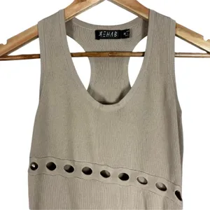 REHAB Ribbed Knit Eyelet Cutout Racerback Midi Bodycon Dress Tan Size M thumbnail 3