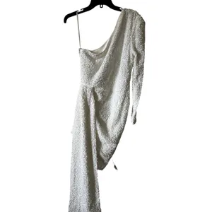 Asos Luxe one shoulder asymmetric draped mini dress in white sequin Size 8 New thumbnail 2