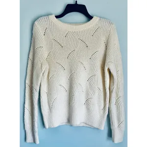 Women’s Small Ivory Pointelle Knit Sweater Crew Neck Long Sleeve Cozy A New Day thumbnail 7