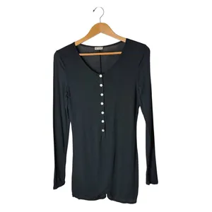 Free People Intimately Sleep In Romper Women Medium Black Henley Long Sleeve thumbnail 2