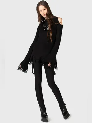 Killstar Cold Shoulder Distressed Knit Sweater Black XXL Whimsigoth Goth thumbnail 3
