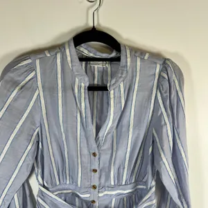 Anthropologie Building Blue‎ White Striped Tie Waist Button Down Blouse Top Sz 8 thumbnail 2