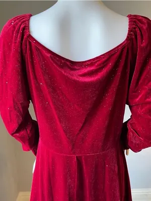 Velvet Wrap-Style Long Sleeve Dress in Deep Wine thumbnail 6