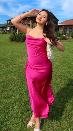 Pink satin dress thumbnail 1