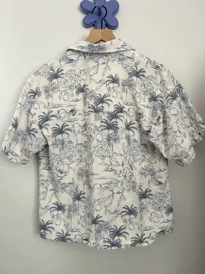 Mistress Rocks Medium White Garden Relaxed Shirt Boxy Fit Linen Resort Palm thumbnail 4