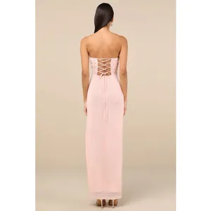 NWT Lulus Stunning Concept Light Pink Mesh Rhinestone Strapless Maxi Dress Sz M thumbnail 3