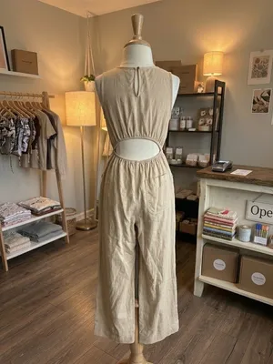 Universal Threads Beige Cut-Out Back Linen Jumpsuit | XS thumbnail 2