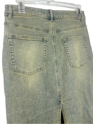 AFRM Amiri Long Denim Maxi Skirt in Mellow Tint Wash thumbnail 8