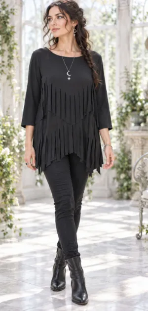 Ali Miles Black Fringe Blouse large whimsygoth western bohemian hippy festival thumbnail 1