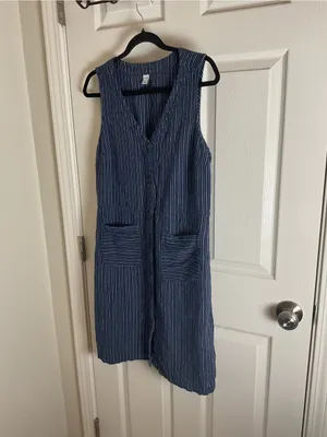 Old Navy Blue & White Striped Linen-Blend Sleeveless Woman’s Dress Size Large thumbnail 2