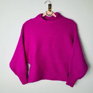 NWT By Anthropologie Kendall Hot Pink Off Shoulder Sweater S thumbnail 7