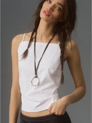 Anthropologie White Open Back Cami Tank Top Size Medium Minimalist Summer Top thumbnail 1