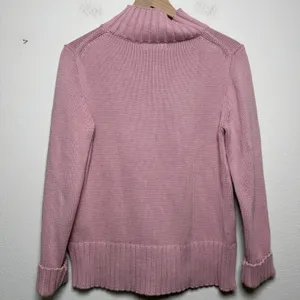 J. Crew Women 100% Cotton Sweater XS Pink Mock Neck Ribbed‎ Side Slits FIsherman thumbnail 8