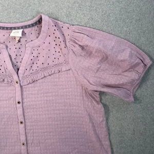 Knox Rose Women's XXL Lavender Eyelet Ruffle Button Front Blouse Top Puff Sleeve thumbnail 2