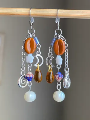 quality Czech glass beads mix dangle earrings💐☕️🍃MIDNIGHT COFFEE🌉 thumbnail 2