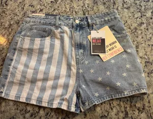 Angel Kiss Blue & White Star-Stripe Denim Shorts thumbnail 1