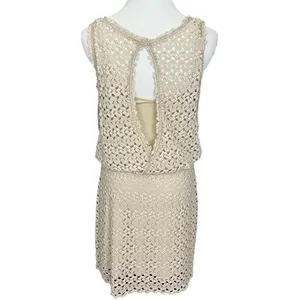 Free People Tan Boho Crochet Lilly Mini Dress S thumbnail 4