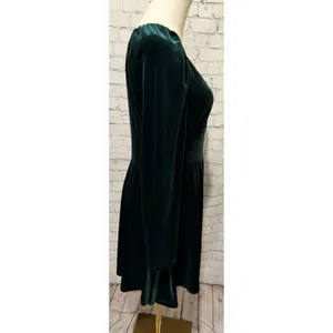 NWT Cupshe dark green velvet long-sleeve wrap-style flare dress V-neckline M thumbnail 3