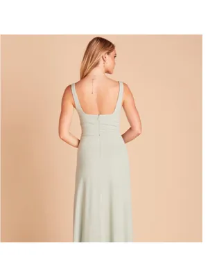 Birdy Grey Alex Crepe Sage Green Square Neck Bridesmaid Maxi Dress Gown Small thumbnail 6