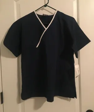 Malibu Doc Women's Blue White Scrub Top V Neck Nurse Medical Size Large thumbnail 1